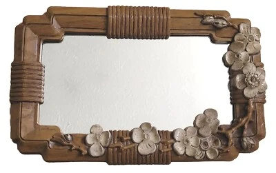 Vtg Mirror Hollywood Regency MCM Floral Rectangle Wall Decor Art  - Image 1 of 4