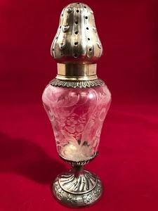 Vintage Antique Silver and Etched Glass Muffineer Sugar Shaker - Picture 1 of 8