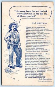 Antigua postal de 1909 Montana Campbell Cory poema vaquero ir al infierno déjame morir allí - Imagen 1 de 2