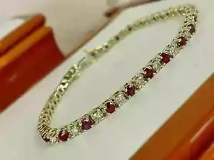 9Ct Round Cut Red Ruby & Diamond Women's Tennis Bracelet 14K Yellow Gold Over - Picture 1 of 6