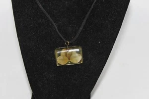 4 Leaf Clover Acrylic Necklace Suede 13" Drop Real Shamrock Lucky Charm Resin - Picture 1 of 5