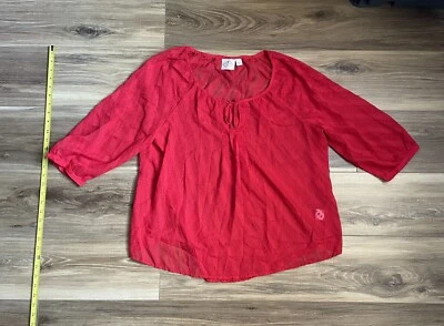 Blusa St. John's Bay Roja PXL Burnout Campesina Top Forro Geométrico Manga 3/4 LN Foto 1 de 4