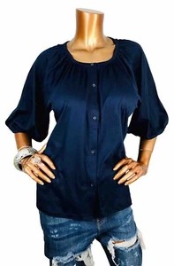 Ann Taylor L Top Stretch NWT Navy Button Up Shirt Blouse 3/4 Slvs Soft Easywear - Bild 1 von 10