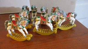 Set of 8 Plastic ROCKING CAROUSEL HORSE CHRISTMAS FIGURINES - Picture 1 of 4