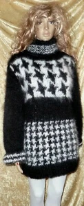 PULLOVER MOHAIR LANGHAAR HANDARBEIT JACQUARD Muster Gr 42 XL HAND KNITTED JUMPER - Picture 1 of 11
