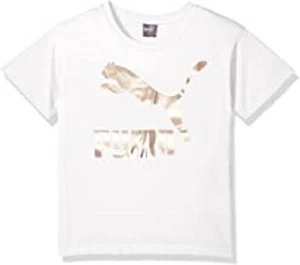 NWT PUMA KIDS UNISEX WHITE WITH METALLIC GOLD GRAPHIC TEE SHIRT SIZE 5 - Picture 1 of 1