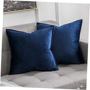 Pack of 2 Decorative Velvet Throw Pillow Cover Soft Pillow 18''x18'' Navy Blue - Picture 1 of 7
