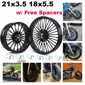 Front Rear Fat Spoke Wheels Rim 21x3.5 18x5.5 for Harley Softail Slim FLSL 18-21 - Bild 1 von 10
