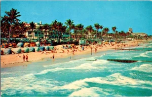 Palm Beach Florida beautiful surf sun bathers postcard a79 - Picture 1 of 2