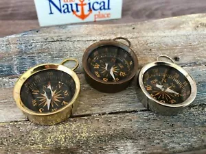 Antique Finish Brass Pocket Compass - Necklace Pendant Charm - Old Vintage Style - Picture 1 of 6
