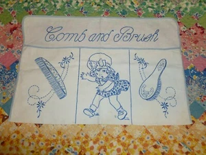 Einzigartige antike viktorianische handbestickte Kosmetiktasche Leinen-Pinsel Kamm Halter - Bild 1 von 9