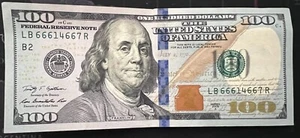 2009 $100 DOLLAR BILL lb66614667 FANCY SERIAL NUMBER "666" - Picture 1 of 3