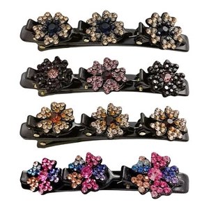 4 Pcs Sparkling Crystal Stone Braided Hair Clover Clips For Thick Thin Hair,Girl - Picture 1 of 12