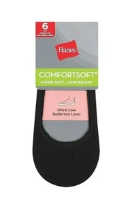 Hanes Women's Comfort Soft Ultra Low Ballerina Liner Socks 6 Pair NWT Black 5-9 - Picture 1 of 2