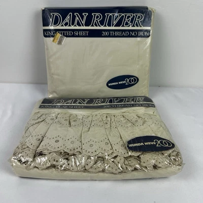 Nuevo en Paquete De Colección Dan River King Sábanas Planas y Ajustables Majestuoso Encaje Sin Hierro 200 Hilos Foto 1 de 4