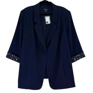 Susan Graver Artisan Gr. 28 W Blazer Jacke marine verziertes Bündchen 3/4 Arm NEU - Bild 1 von 15