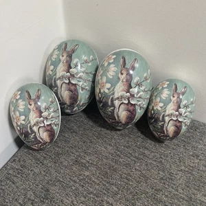 (4) Vtg. German Echt Erzgebirge Paper Mache Easter Rabbit Eggs Candy Container - Picture 1 of 5