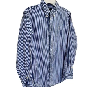 Ralph Lauren Boys Blue Pinstriped Long Sleeve Button-Up Shirt Size 14 - Picture 1 of 9