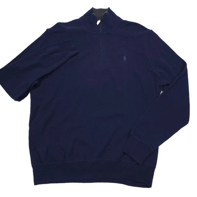 $368 Polo Ralph Lauren Navy Blue Washable Cashmere 1/2 Zip Sweater Mens Size XL - Image 1 of 4