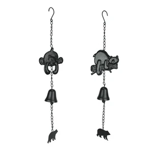 Set of 2 Black Cast Iron Bear Wind Chime Hanging Bells Outdoor Home Cabin Decor - Bild 1 von 4
