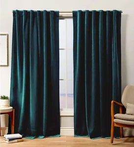 ๐ Exclusive Home Velvet Teal Hidden Tab Top Curtain Panel 52โx96โ - 2 Panels๐ - Picture 1 of 5