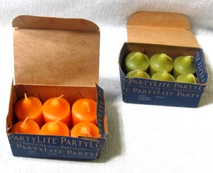12 Vintage PartyLite Votivkerzen... 6 grüne und 6 pfirsichfarbene 2 Schachteln USA - Bild 1 von 7