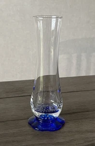 Bormioli Rocco Vase klar kobaltblau kontrollierte Blasen gewellter Sockel Italien - Bild 1 von 13