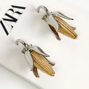 New Zara Corn Statement Drop Hoop Earrings Chic Women Party Vacation Jewelry - Picture 1 of 5
