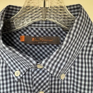 Mens Ben Sherman Long Sleeve Blue Checkered Button Up Shirt Size XL - Picture 1 of 5