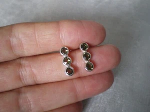 Moldavite triple drop stud earrings, 1.1 carats, 2.03 grams 925 Sterling Silver - Picture 1 of 10