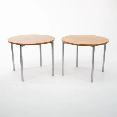 1960s Pair of Florence Knoll Round Walnut & Steel Side / End Tables Model 2562 T - Image 1 of 4