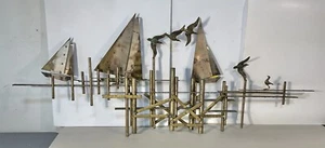 Signed Curtis Jere Mid-Century Waterfront Scene Metal Wall Hanging - Picture 1 of 6