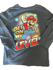 Nintendo Super Mario Graphic Print Get on my level Long Sleeve Shirt Boy Sz XS - Picture 1 of 2