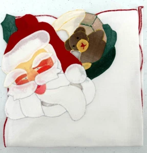 Orem Corporation White Cotton Blend Santa Applique Decorative Holiday Napkin - Picture 1 of 11