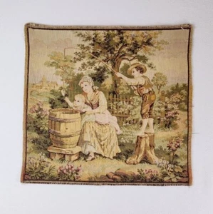 Vintage Needlepoint Tapestry French Garden Scene 20" Square Mother Children... - Picture 1 of 10