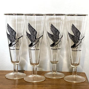 vintage Canada Goose Pheasant tall Bar Pilsner Glasses Set of 4 silver black - Picture 1 of 3
