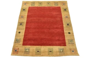 Gabbeh Rug 4’1” x 4’10” Red Wool Contemporary Hand-Knotted Carpet - Picture 1 of 12