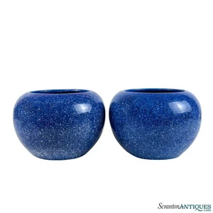 Mid-Century Italian Pottery Blue Glazed Round Planter Vase - A Pair - Picture 1 of 9