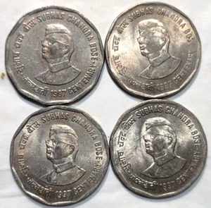 REPUBLIC INDIA - SUBHAS CHANDRA BOSE TWO RUPEE COPPER-NICKEL COINS 4 Pcs - Picture 1 of 3