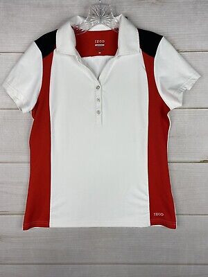 Izod Top Womens M Polo White Black Red Golf Shirt Short Sleeve X Cool FX Stretch • 17.59€