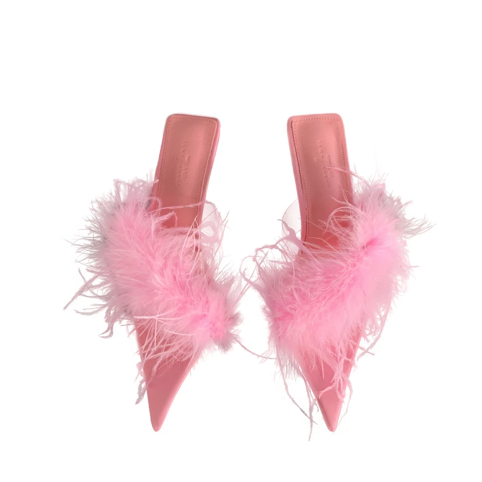 Mujeres Tacones Punta Punta Stiletto Zapatos de Fiesta Pluma Zapatillas Zapatos de Mula Sandalias Foto 1 de 4