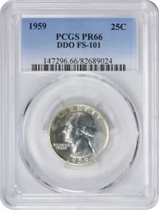 1959 Washington Silver Quarter DDO FS-101 PR66 PCGS - Picture 1 of 2