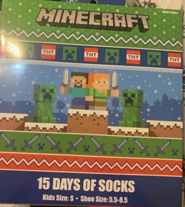 NEW! Minecraft 15 DAYS OF SOCKS Gift Set Boys/Girls Shoe Size 5.5-8.5 - Picture 1 of 2
