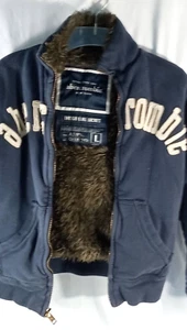 Abercrombie Indigo Lake Jacket Large Blue Waist Zip Front Warm Fuzzy w/Pockets - Picture 1 of 9
