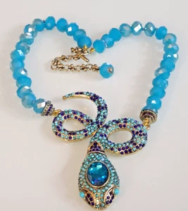 HEIDI DAVS STYLE Mystical Serpent Snake Navy Blue & Turquoise Crystal Necklace - Picture 1 of 19