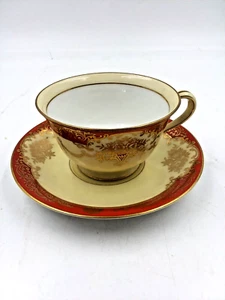 Vintage NORITAKE MORIMURA HANDPAINTED TEACUP AND SAUCER SET RUST-GOLD-YELLOW - Picture 1 of 7