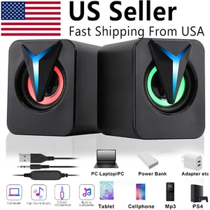 3,5 mm RGB LED Mini USB Kabelgebunden Computer Lautsprecher Stereo Bass für PC Laptop Desktop - Bild 1 von 12