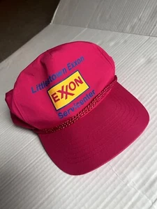 Vintage Trucker Cap Braided Design Exxon Hot Pink Hat Adjustable - Picture 1 of 7