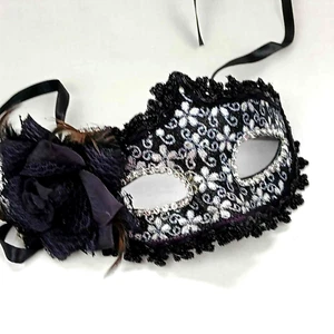 Black Glittery Party Masquerade Ball Burlesque Carnival Face Mask - Picture 1 of 7
