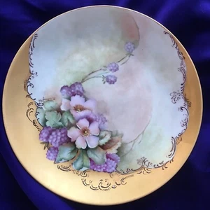 Vintage German Porcelain Plate With Hand Painted Blackberries And Blooms - Picture 1 of 7